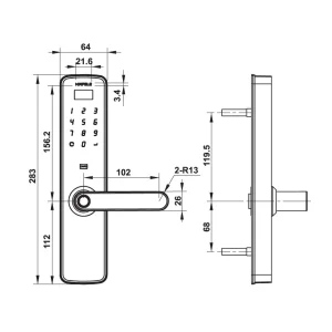Khóa điện tử vân tay Hafele DL7100 912.05.498 (mã số, thẻ từ, chìa cơ, vân tay, kết nối App)