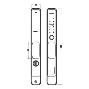 Khóa điện tử Hafele DL6600-SL cho cửa trượt 912.20.144 (mã số, thẻ từ, vân tay, chìa cơ, kết nối App)