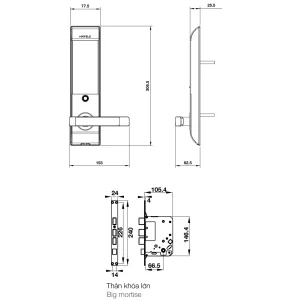 Khóa điện tử Hafele DL7900-TCB màu xám thân lớn 912.05.647 (mã số, thẻ từ, chìa cơ, kết nối App Bluetooth)