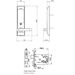 Khóa điện tử Hafele DL7900-TCB – thân nhỏ màu vàng 912.05.649 (mã số, thẻ từ, chìa cơ, kết nối App Bluetooth)
