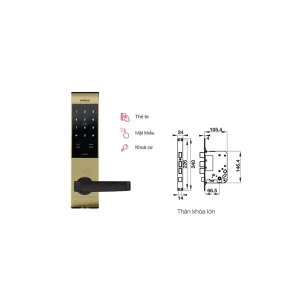 Khóa điện tử Häfele EL7500 912.05.729 – Màu vàng/thân khóa lớn (mã số, thẻ từ, chìa cơ)