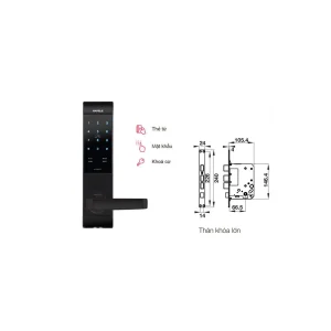 Khóa điện tử Häfele EL7500 912.05.733 – Màu đen/thân khóa lớn (mã số, thẻ từ, chìa cơ)