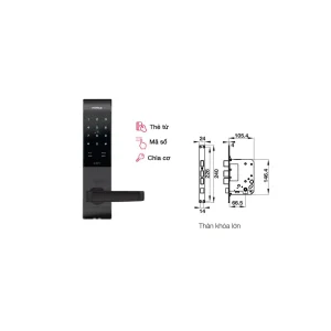 Khóa điện tử Hafele EL7500-TC 912.05.717 – Màu xám/thân khóa lớn (mã số, thẻ từ, chìa cơ)