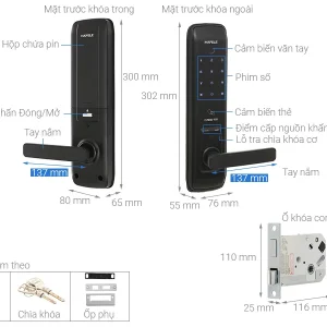 Khóa điện tử vân tay EL7800-TCS Hafele 912.05.763 (mã số, thẻ từ, vân tay, chìa cơ)