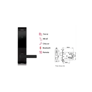 Khóa điện tử Hafele DL7900-TCB màu đen thân nhỏ 912.05.640 (mã số, thẻ từ, chìa cơ, kết nối App Bluetooth)