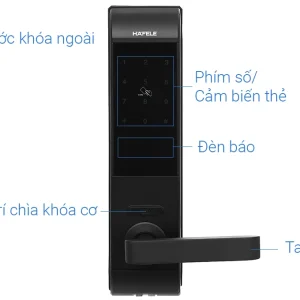 Khóa điện tử Hafele DL7900-TCB màu đen thân nhỏ 912.05.640 (mã số, thẻ từ, chìa cơ, kết nối App Bluetooth)