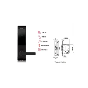 Khóa điện tử Häfele DL7900-TCB màu đen thân lớn 912.05.641 (mã số, thẻ từ, chìa cơ, kết nối App Bluetooth)