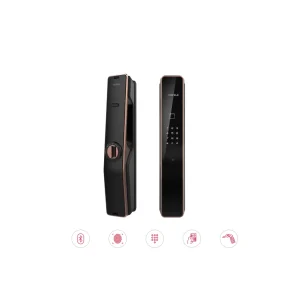 Khóa điện tử Hafele PP9000 Màu đồng bóng 912.05.692 (mã số, thẻ từ, vân tay, chìa cơ, kết nối App Bluetooth)