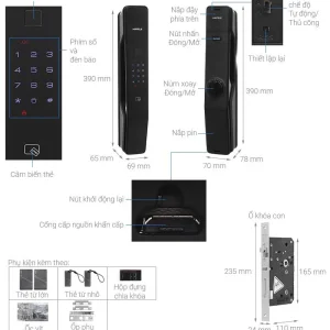 Khóa điện tử Hafele PP9000 Màu đen 912.05.691 (mã số, thẻ từ, vân tay, chìa cơ, kết nối App Bluetooth)