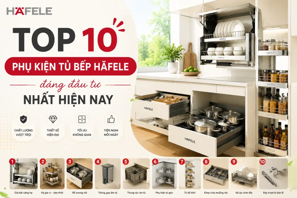 Top 10 phụ kiện tủ bếp Hafele đáng đầu tư nhất hiện nay
