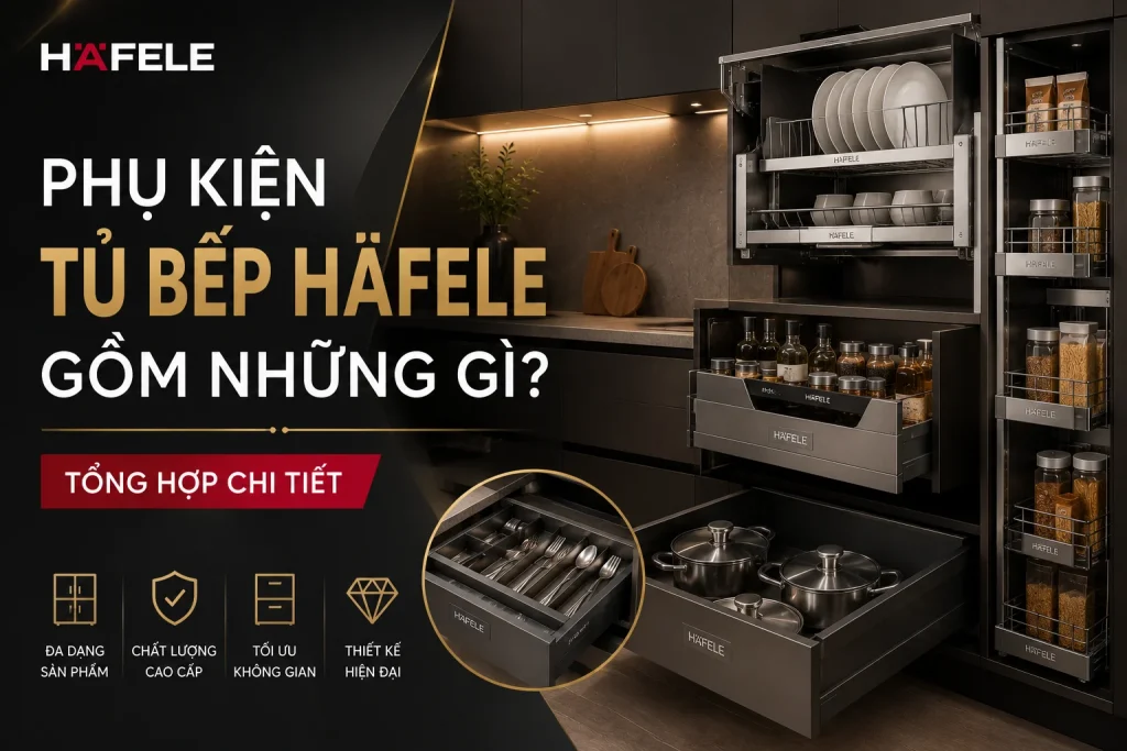 Phụ kiện tủ bếp Häfele gồm những gì? Tổng hợp chi tiết