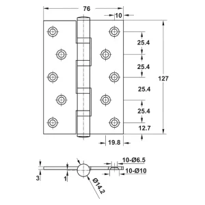 Bản lề lá Hafele 4BB 127x76x3mm 489.05.027