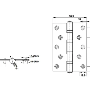 Bản lề lá Hafele 2BB 127x89x3mm cho cửa thép 926.20.120