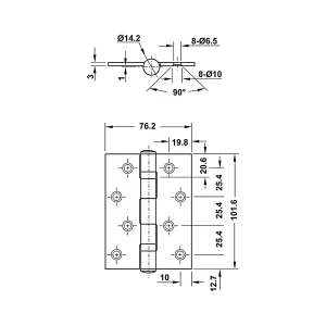Bản lề lá Hafele 2BB 102x76x3mm 926.20.804