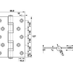 Bản lề lá Hafele 2BB 127x89x3mm Đồng bóng 926.41.288