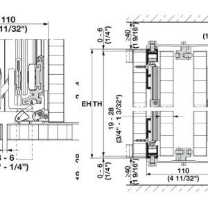Thanh kết nối phía trên nóc tủ cho 2 cánh cửa khi xếp, có thể điều chỉnh dài 650 mm Hafele 408.30.093