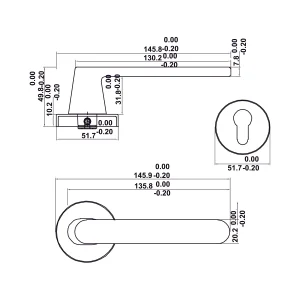 Bộ Tay nắm cửa Hafele Nickel mờ 499.63.608