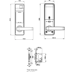 Khóa điện tử vân tay Hafele EL7700-TCS 912.05.584 – Thân khóa lớn