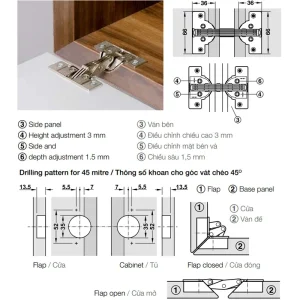 Bản lề cửa lật MITRED GS góc mở 95° Hafele 325.02.702
