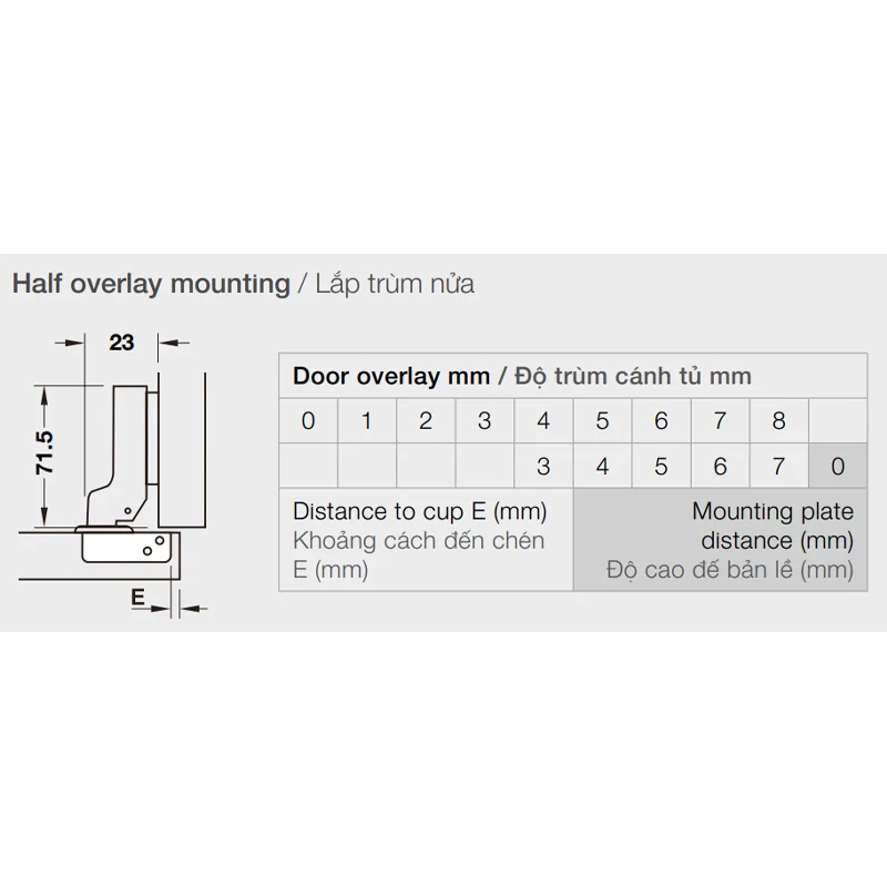 Bản lề giảm chấn Hafele METALLA SM 95° MINI – trùm nữa 311.04.441 2 Bản lề giảm chấn Hafele METALLA SM 95° MINI – trùm nữa 311.04.441