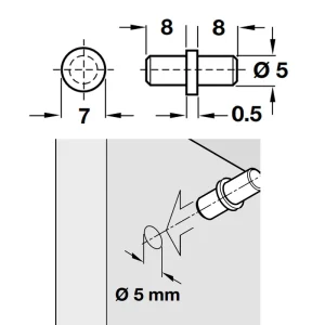 Bas đỡ kệ, lắp ấn vào lỗ khoan Ø 5mm Hafele 282.43.905
