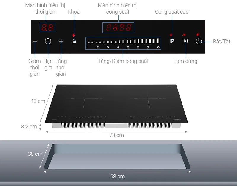 Bếp từ 2 vùng nấu Hafele HC-I2732A 536.61.726 2 Bếp từ 2 vùng nấu Hafele HC-I2732A 536.61.726