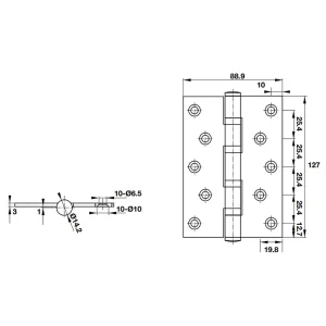 Bản lề lá 127x89x3mm-2BB cho cửa thép Inox 316 Hafele 926.20.121