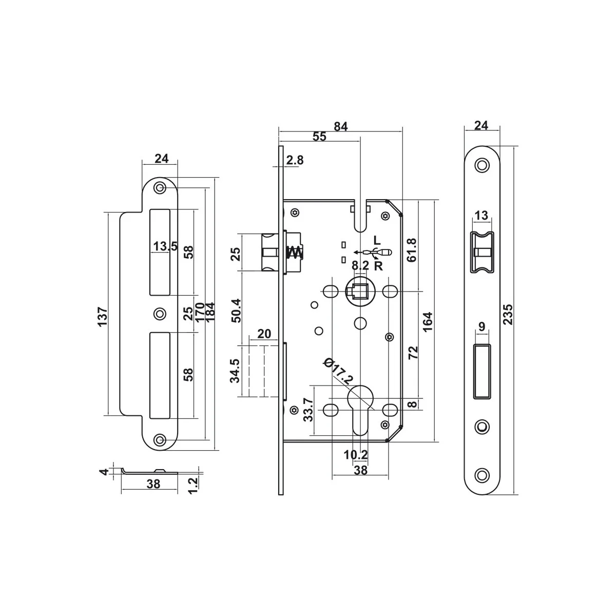 Bộ Tay nắm cửa Hafele đen mờ 499.63.633 3 Bộ Tay nắm cửa Hafele đồng bóng 499.63.635