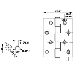Bản lề lá 2BB 102x76x3mm Inox 316 Hafele 926.35.703