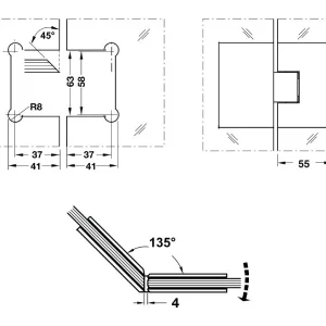 Bản lề kính – kính Häfele 135 độ 981.00.522