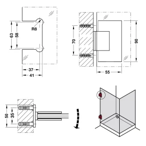 Bản lề kính tường 90 độ Hafele 981.00.502