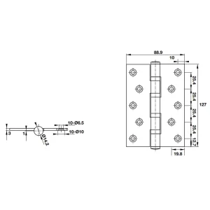 Bản lề lá 2BB 127x89x3mm Inox 316 Hafele 926.20.122