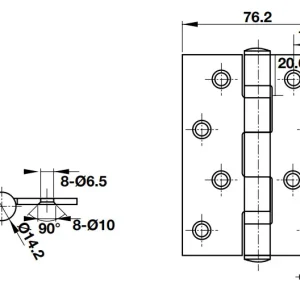 Bản lề lá Hafele 2BB 102x76x3mm cho cửa thép 926.20.110
