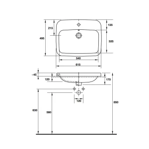Chậu rửa vành nổi Durastyle 615 588.45.206