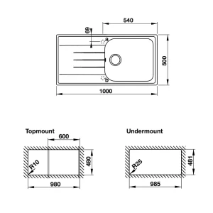Chậu đá Hafele 1000mm HS19-GED1R60 màu xám 570.36.550