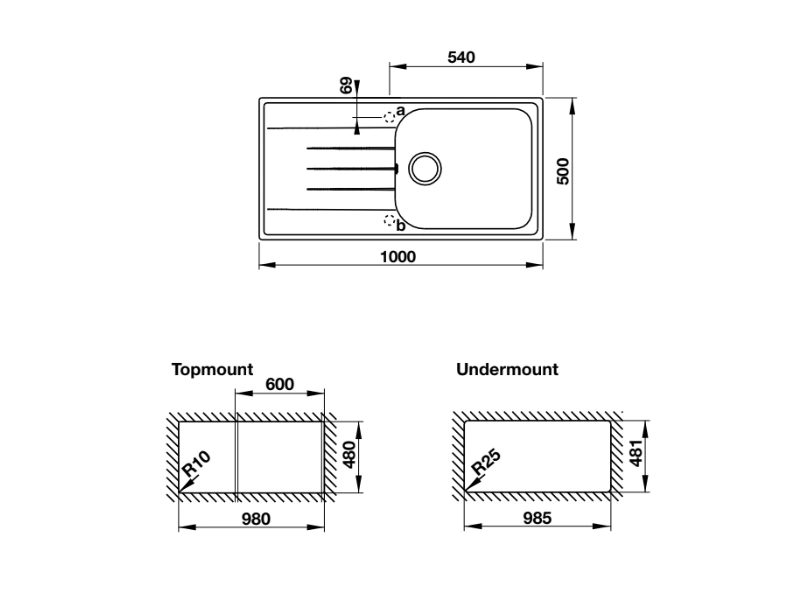 Chậu đá Hafele 1000mm HS19-GED1R60 màu đen 570.36.350 2 Chậu đá Hafele 1000mm HS19-GED1R60 màu xám 570.36.550