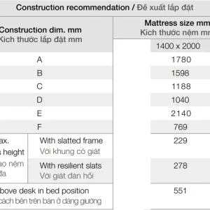 Phụ kiện kết hợp cho giường 1400x2000mm Hafele 271.97.301