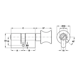 Ruột khóa Hafele dùng cho WC dài 60mm 916.96.687