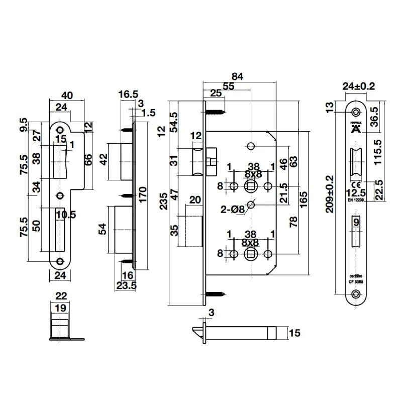 Thân khóa cho cửa vệ sinh Hafele B55/78A Đồng bóng 911.02.158 2 Thân khóa cho cửa vệ sinh Hafele B55/78A Đồng bóng 911.02.158