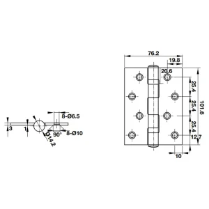 Bản lề lá 102x76x3mm-2 vòng bi Inox 316 Hafele 926.20.112