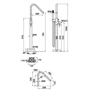 Bộ trộn bồn tắm đặt sàn ROOTS Hafele 495.61.177