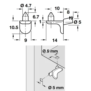 Bas đỡ kệ cho lỗ khoan Ø5 mm Hafele 282.24.720