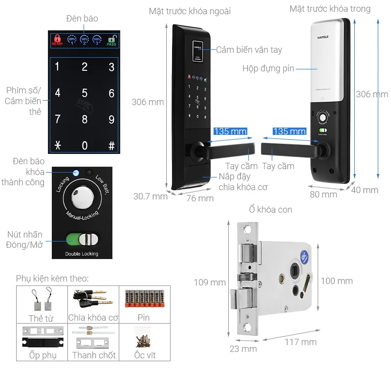 Khóa điện tử vân tay Hafele EL9000-TCS Màu đen 912.05.378 10 Khóa điện tử vân tay Hafele EL9000-TCS Màu đen 912.05.378