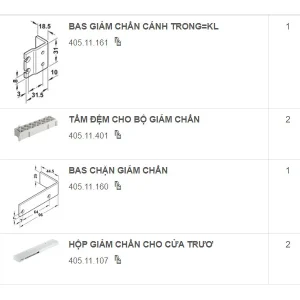 Hafeleshop 124 Giảm chấn cho bộ phụ 50 VF SR cửa 2 cánh Häfele 405.11.115