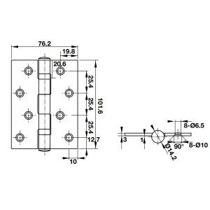 Bản lề lá 2 vòng bi 102x76x3mm 926.20.881